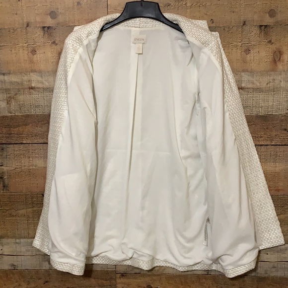 CHICOS Tweed Textured Embellished Trim Tunic Length Jacket Size 2 Large - Picture 7 of 11